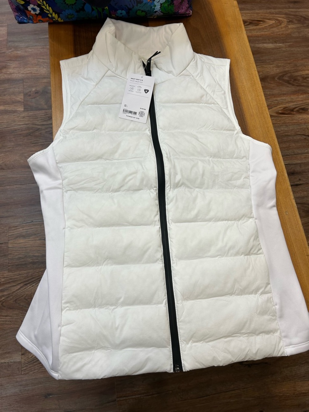 Athleta White Puffer Jacket with Black Zipper